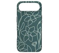 Custodia per iPhone Air Modern Line Art Poppy Flower Leaves Boho Dark Green