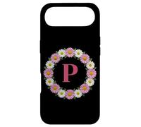 Custodia per iPhone Air Monogramma della corona di fiori margherita rosa e bianca lettera P