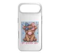 Custodia per iPhone Air Occhiali da sole Patriotic Highland Cow Pink Bubble