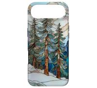 Custodia per iPhone Air Paesaggio invernale Pino Alberi Stained Glass Xmas Celeste