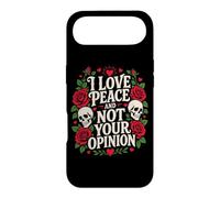 Custodia per iPhone Air Tatuaggio artistico «I Love Peace Not Your Opinion» con teschio gotico e rosa
