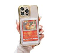 Custodia per iPhone, con scomparti per carte e foto, con caricatori superiori e maniche, compatibile con carte Pokemon, sport, One Piece, magia (ICY Golden, iPhone 16 Pro Max)