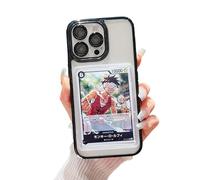 Custodia per iPhone, con scomparti per carte e foto, con caricatori superiori e maniche, compatibile con carte Pokemon, sport, One Piece, magia (nero, iPhone 15 Pro)