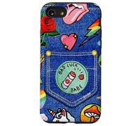 Custodia per iPhone SE (2020) / 7/8 Blue Denim Patch Pattern Bad Luck Babe 90s Design Estetico