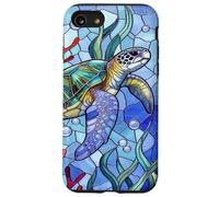 Custodia per iPhone SE (2020) / 7/8 Blue Sea Turtle in Corals Mosaic Art Ocean Theme