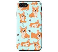 Custodia per iPhone SE (2020) / 7/8 Cute Corgi Dog with Paws Lover in Aqua Turquoise Pattern