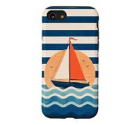Custodia per iPhone SE (2020) / 7/8 Design a strisce nautiche in barca a vela verso il tramonto