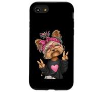 Custodia per iPhone SE (2020) / 7/8 Divertente cane Yorkie con occhiali doppio segno della pace cane carino