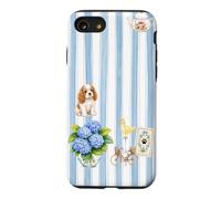 Custodia per iPhone SE (2020) / 7/8 Estetica Cottagecore Cavalier Ortensia A Righe Blu