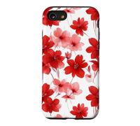 Custodia per iPhone SE (2020) / 7/8 Fiori di campo botanici da giardino fiorito rosso e rosa