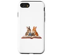 Custodia per iPhone SE (2020) / 7/8 I coniglietti leggono insieme un libro in effetto ricamo