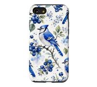 Custodia per iPhone SE (2020) / 7/8 Modello di uccello della frutta dei mirtilli della ghiandaia blu dell'acquerello