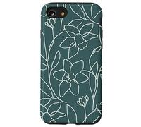 Custodia per iPhone SE (2020) / 7/8 Modern Line Art Poppy Flower Leaves Boho Dark Green