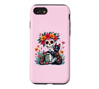 Custodia per iPhone SE (2020) / 7/8 Scheletro che abbraccia il gatto Sugar Skull Día los Muertos Cat Lovers