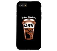Custodia per iPhone SE (2020) / 7/8 Starts With Coffee And Cat Cafeine Cats Lovers Baristas