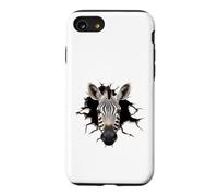 Custodia per iPhone SE (2020) / 7/8 Testa zebra che scoppia attraverso il muro incrinato