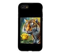 Custodia per iPhone SE (2020) / 7/8 Tiger Sniffing a Yellow Rose Illustration Graphic Design