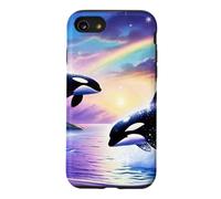 Custodia per iPhone SE (2020) / 7/8 Vintage 90s Inspired Airbrush Orca Sunset Rainbow Frutiger