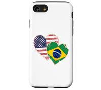 Custodia per iPhone SE (2020) / 7/8 Vintage Distressed USA e Brasile Bandiera Cuori
