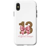 Custodia per iPhone X/XS 13° compleanno leopardato fiocco rosa ufficiale teen