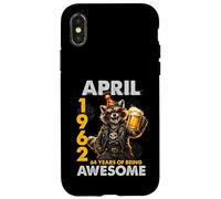 Custodia per iPhone X/XS 64th Birthday Raccoon Beer April 1962 Vintage 64 Years Old