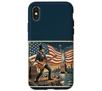 Custodia per iPhone X/XS Abraham Lincoln Playing Electric Guitar 4th of July Retro
