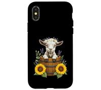 Custodia per iPhone X/XS Adorable Goat in Barrel with Sunflowers and Lavender