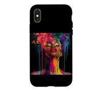 Custodia per iPhone X/XS Afro Americano Donna Floreale Afro Colore Dipinto Vis