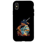 Custodia per iPhone X/XS Afro Americano Samurai Anime Cartoon Giapponese Bushido Guerriero