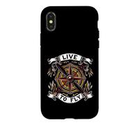 Custodia per iPhone X/XS Airplane Pilot Live To Fly Aviation Compass Art