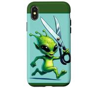 Custodia per iPhone X/XS Alien corre con le forbici divertente