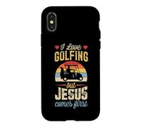 Custodia per iPhone X/XS Amo il golf, ma Gesù viene prima divertente cristiano