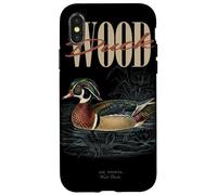 Custodia per iPhone X/XS Anatra vintage in legno per osservare gli uccelli, arte della natura e
