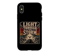 Custodia per iPhone X/XS Angelo croce cristiana con luce attraverso tempesta