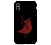 Custodia per iPhone X/XS Anni '90 Y2K Sinister Crow con coltello nel becco.