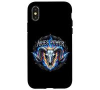 Custodia per iPhone X/XS Ariete Power Zodiac Ram Skull Blue Fire Heavy Metal Biker