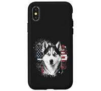 Custodia per iPhone X/XS Bandiera americana Siberian Husky Dog Ritratto