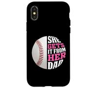 Custodia per iPhone X/XS Baseball Saying She Gets It From Her Dad Funny Baseball Dad