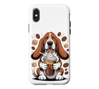 Custodia per iPhone X/XS Basset Drinking Frozen Coffee Hound Dog Lover Owner