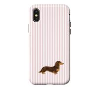 Custodia per iPhone X/XS Bassotto a pelo lungo marrone e crema a righe rosa