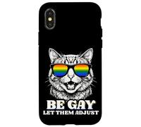 Custodia per iPhone X/XS Be Gay Funny Cat Rainbow Occhiali da sole Pride Month Queer