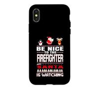 Custodia per iPhone X/XS Be Nice To The Firefighter Santa Is Watching Funny Christmas