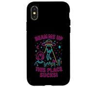 Custodia per iPhone X/XS Beam Me Up This Place Fa schifo UFO City Humor Retro Space