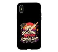 Custodia per iPhone X/XS Beauty Brains And A Black Belt - Combattenti di karate retrò da donna