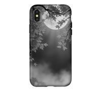 Custodia per iPhone X/XS Bianco E Nero Autunno Moonlit Night Forest Foglie