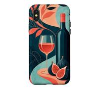 Custodia per iPhone X/XS Bicchiere di vino accanto a una bottiglia senza etichetta e fichi
