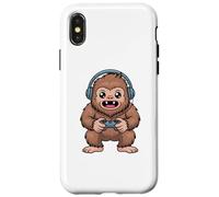 Custodia per iPhone X/XS Bigfoot Playing Video Game Sasquatch Video Gamers