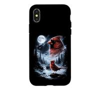 Custodia per iPhone X/XS Birdwatcher retrò Red Cardinal Bird che ulula alla luna degli anni '90