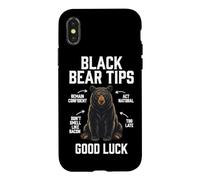 Custodia per iPhone X/XS Black Bear Tips Buona fortuna Escursionismo Fauna selvatica Umorismo Campeggio