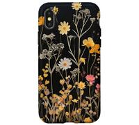 Custodia per iPhone X/XS Black Boho Aesthetic Mixed Flowers Pressed Flower